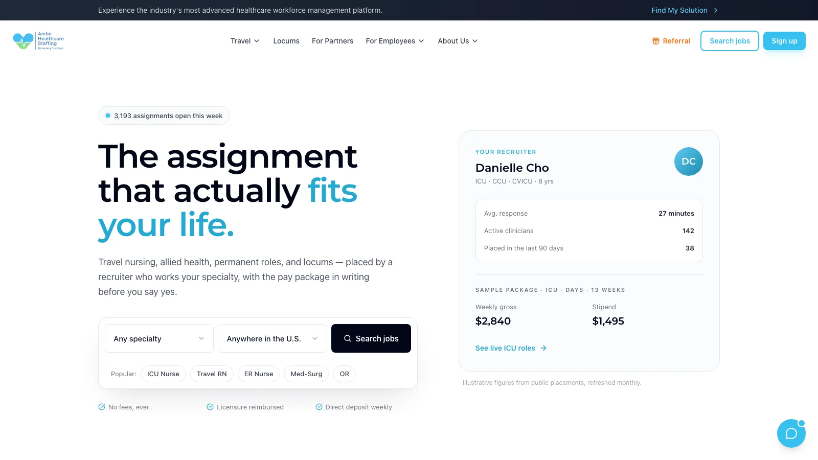 Ambe Healthcare Staffing — Travel nursing and allied health staffing platform